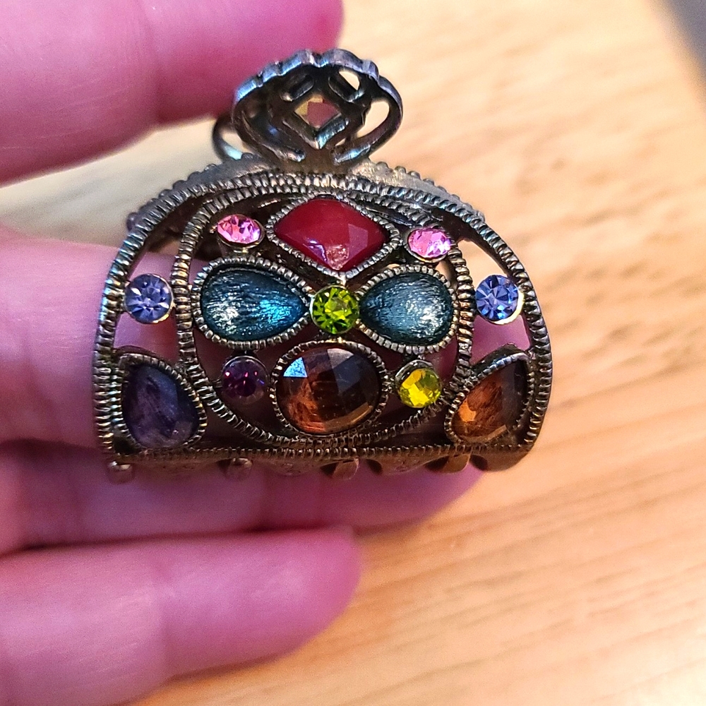Gold Multi Gem/Rhinestone Embellished Hair Clip